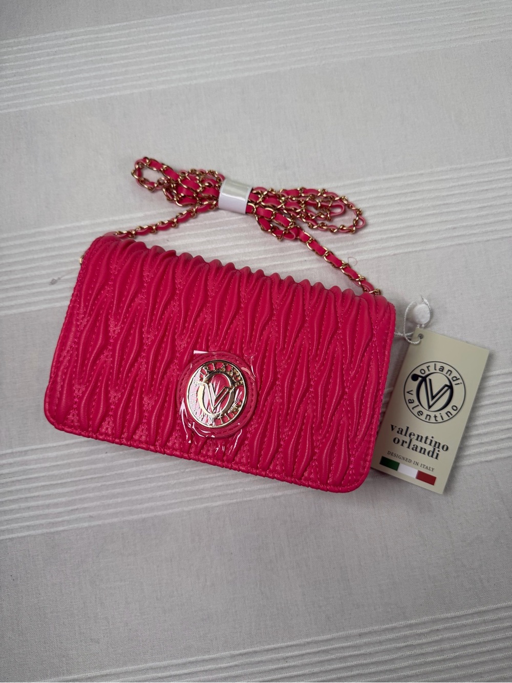 Valentino Orlandi Hot Pink Quilted Chain Crossbody Bag